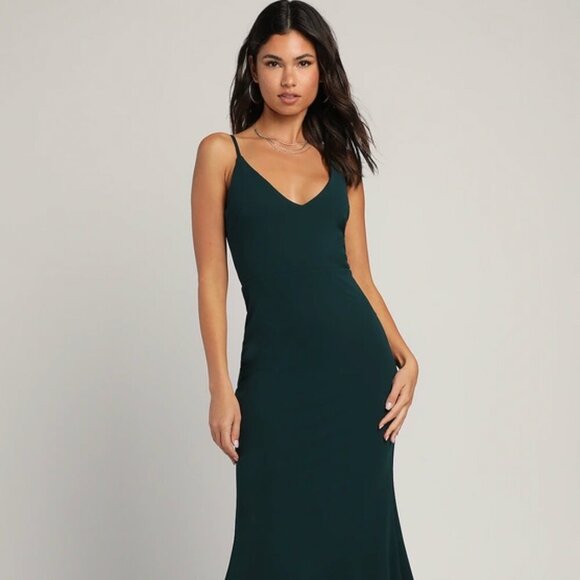 Lulus Infinite Glory Forest Green Maxi Dress Size L Party Prom Wedding Guest NWT - Picture 1 of 7